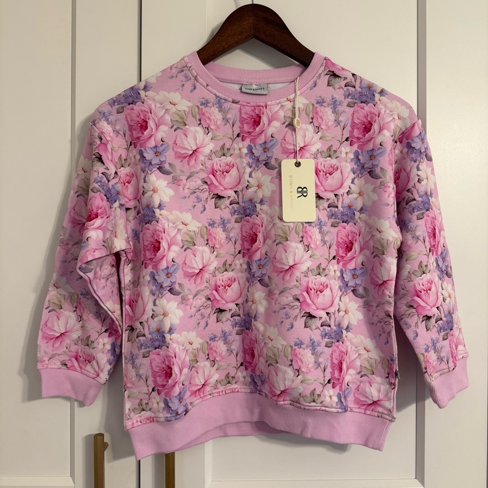NWT BUMS & ROSES Girls 7/8 “Blush In Bloom” Crewneck Sweatshirt Bamboo Soft